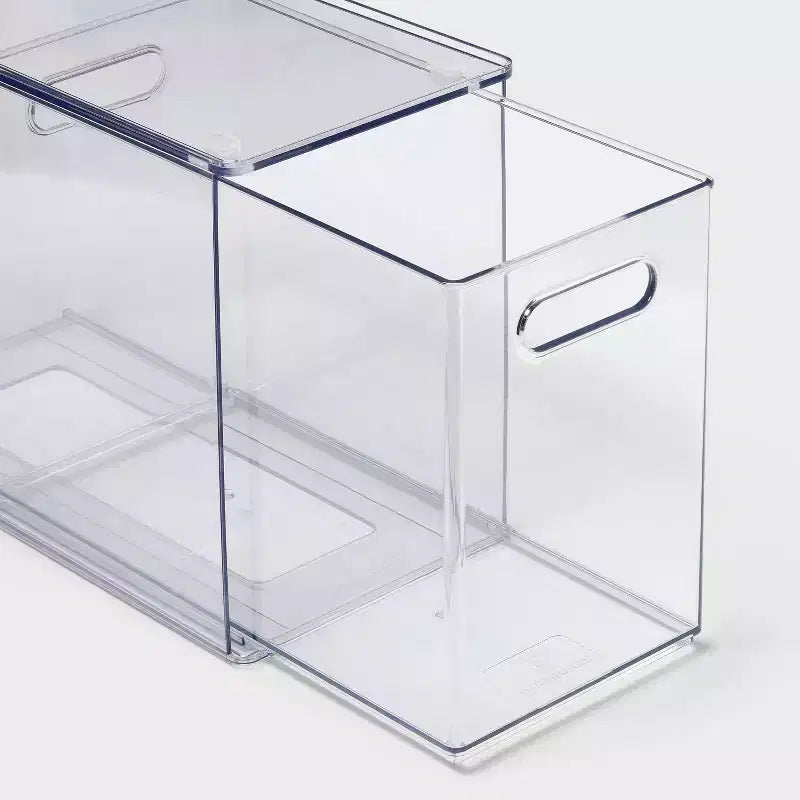 Cajón organizador transparente de profundidad completa con tapa, de un solo uso