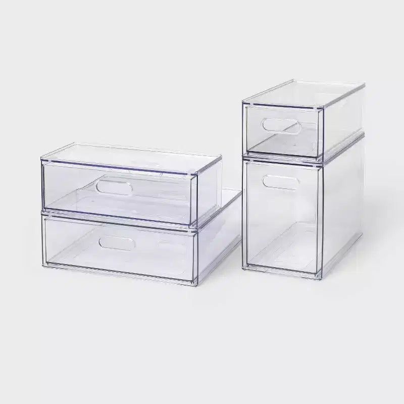 Cajón organizador transparente de profundidad completa con tapa, de un solo uso