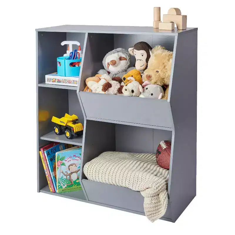 Mueble organizador blanco para juguetes y libros de niños con cubículos y contenedores – Edades 0-3