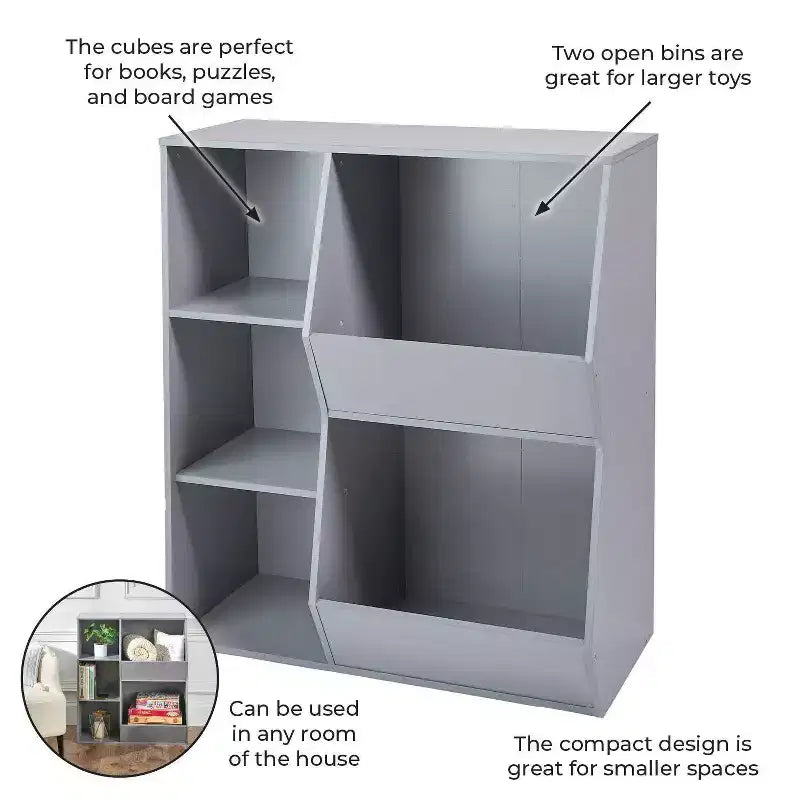 Mueble organizador blanco para juguetes y libros de niños con cubículos y contenedores – Edades 0-3