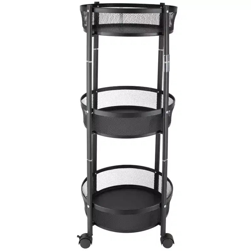 Organize It All 3 Tier Round Foldable Metal Storage Cart with Wheels Black