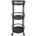Organize It All 3 Tier Round Foldable Metal Storage Cart with Wheels Black