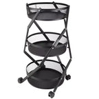Carrito de almacenamiento rodante de malla de 3 niveles redondo negro