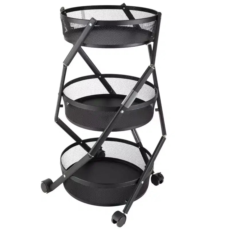 Carrito de almacenamiento rodante de malla de 3 niveles redondo negro