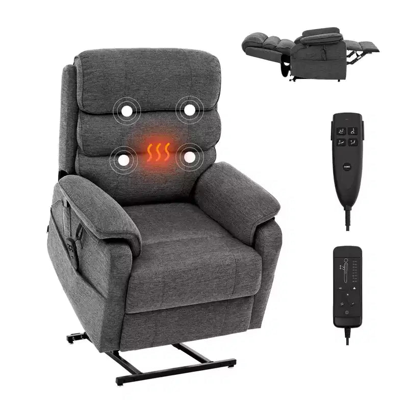 VEVOR Power Lift Recliner Chair, Lift Chair with Heat and Massage for Elderly, Dual Motor Recliner Chair with 2 Anti-Fall Ropes, (Medium, Dark Gray)