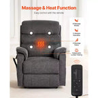 Sillón reclinable eléctrico gris oscuro con masaje y calor, 1 persona