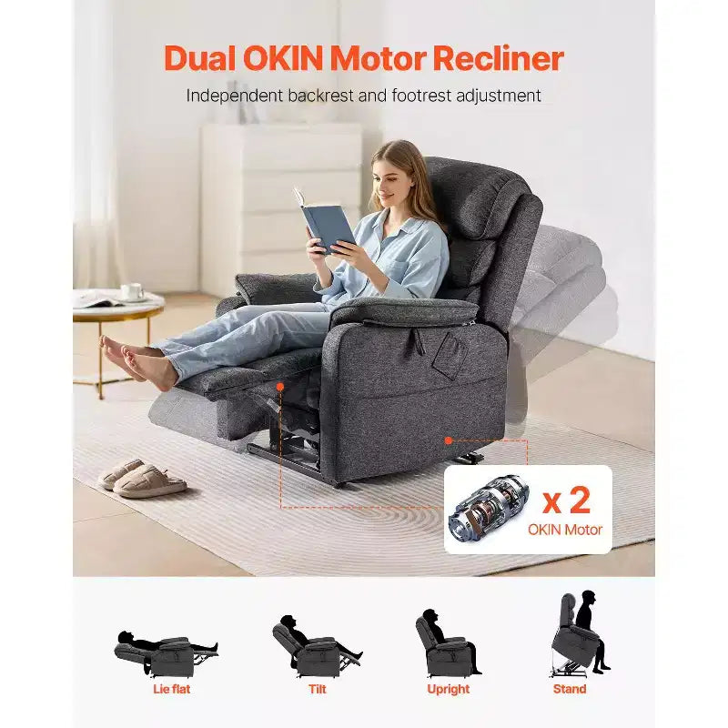 Sillón reclinable eléctrico gris oscuro con masaje y calor, 1 persona