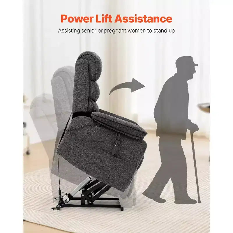 Sillón reclinable eléctrico gris oscuro con masaje y calor, 1 persona
