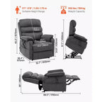 Sillón reclinable eléctrico gris oscuro con masaje y calor, 1 persona