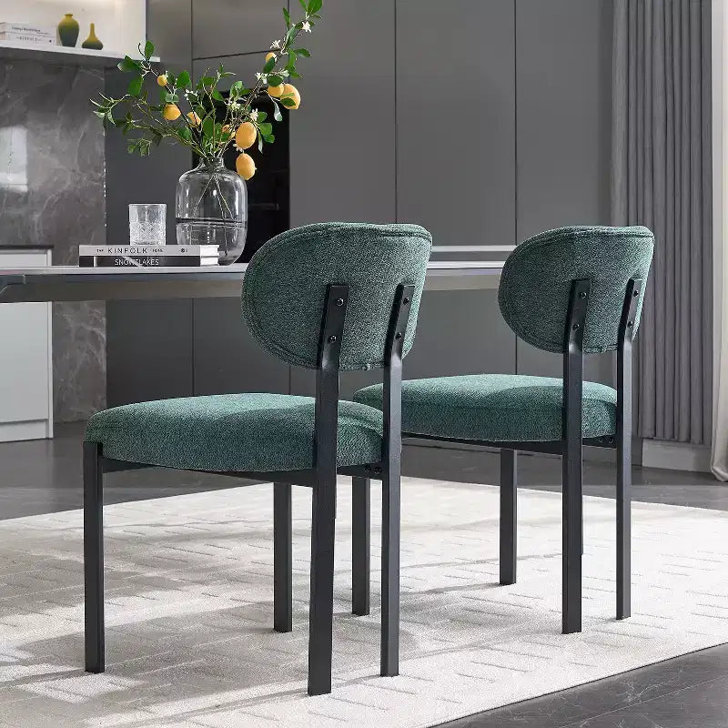 Juego de 2 sillas de comedor tapizadas – Verde antiguo / Naranja, estilo de mediados de siglo