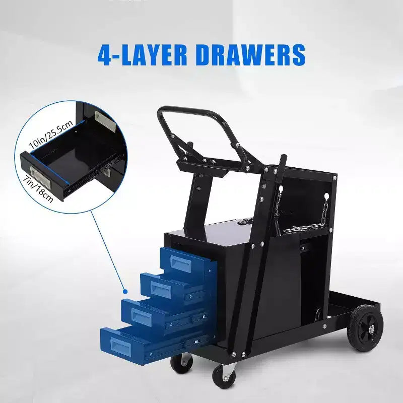 Carro de soldadura de acero con recubrimiento de polvo negro, para un solo usuario, con/sin cajones