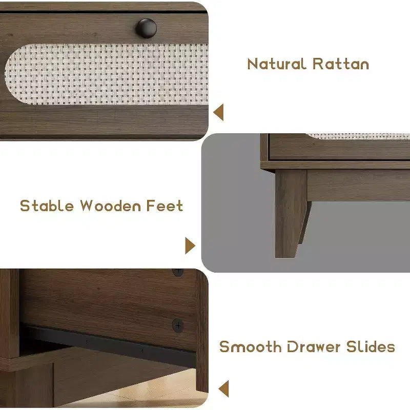Cómoda de 6 cajones de ratán natural, estructura de madera, para adultos