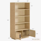 Estantería Boho de 5 Niveles Beige/Negra con Puertas de Ratán – Salón y Dormitorio