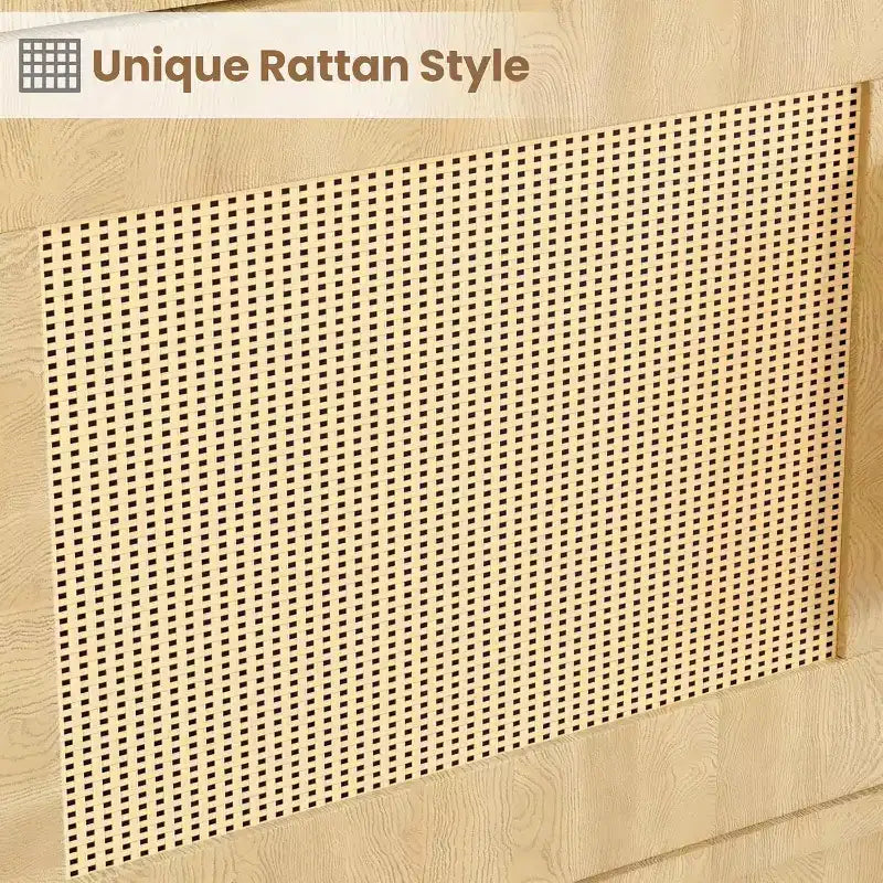 Estantería Boho de 5 Niveles Beige/Negra con Puertas de Ratán – Salón y Dormitorio