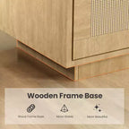 Estantería Boho de 5 Niveles Beige/Negra con Puertas de Ratán – Salón y Dormitorio