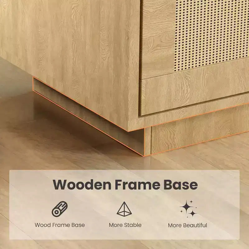 Estantería Boho de 5 Niveles Beige/Negra con Puertas de Ratán – Salón y Dormitorio
