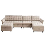 Sofá modular beige y gris oscuro, en forma de L/U, con capacidad para 4-6 personas