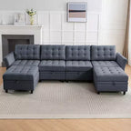 Sofá modular beige y gris oscuro, en forma de L/U, con capacidad para 4-6 personas