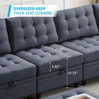 Sofá modular beige y gris oscuro, en forma de L/U, con capacidad para 4-6 personas