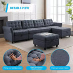 Sofá modular beige y gris oscuro, en forma de L/U, con capacidad para 4-6 personas