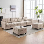 Sofá modular beige y gris oscuro, en forma de L/U, con capacidad para 4-6 personas