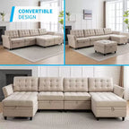 Sofá modular beige y gris oscuro, en forma de L/U, con capacidad para 4-6 personas