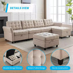Sofá modular beige y gris oscuro, en forma de L/U, con capacidad para 4-6 personas