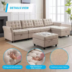 Sofá modular beige y gris oscuro, en forma de L/U, con capacidad para 4-6 personas
