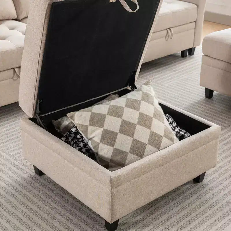 Sofá modular beige y gris oscuro, en forma de L/U, con capacidad para 4-6 personas
