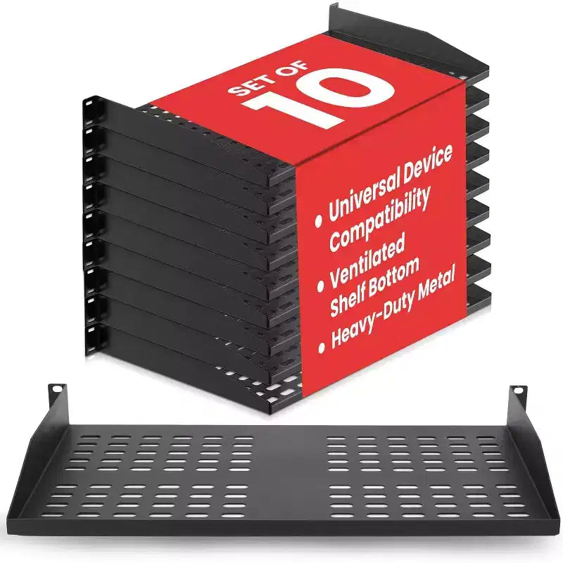 Pyle 1U Server Rack Shelf Mount Tray - Universal Device Placement Rack (PLRSTN14UX10) - Heavy-Duty Metal - 10-Pack