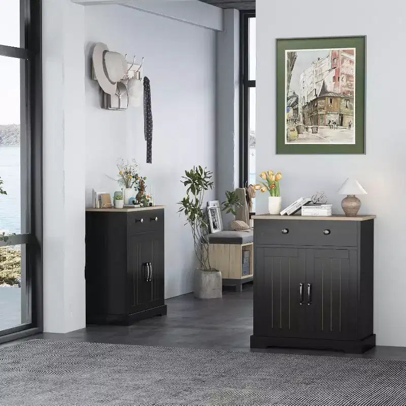 Aparador bufé blanco de 2 puertas con cajón, montaje para 1 persona