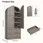 Mueble de despensa rústico blanco roto/madera de peral/gris retro, 2 puertas, 2 cajones, 4 estantes