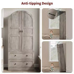 Mueble de despensa rústico blanco roto/madera de peral/gris retro, 2 puertas, 2 cajones, 4 estantes