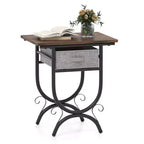 Costway 1/2 PCS Side Table with Fabric Drawer Carved Metal Frame Industrial End Table Nightstand