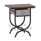 Mesa auxiliar industrial negra y gris con cajón de tela – Juego para 1 o 2 personas