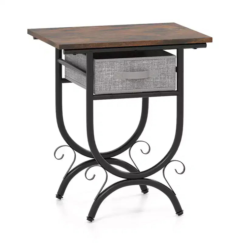Mesa auxiliar industrial negra y gris con cajón de tela – Juego para 1 o 2 personas