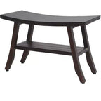 HomeRoots 28 Dark Brown Teak Rectangular Shower Bench With Shelf