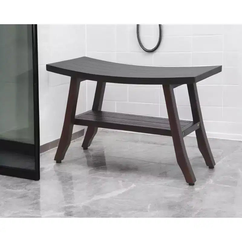 Banco de ducha rectangular de teca marrón oscuro con estante – Asiento individual