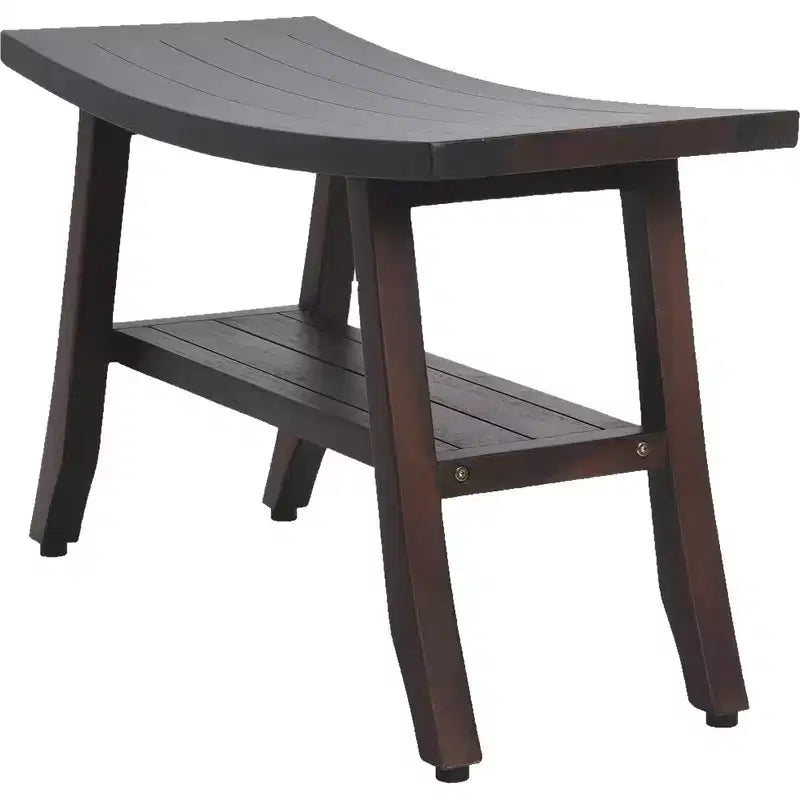 Banco de ducha rectangular de teca marrón oscuro con estante – Asiento individual