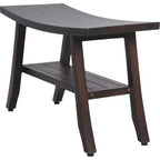 Banco de ducha rectangular de teca marrón oscuro con estante – Asiento individual