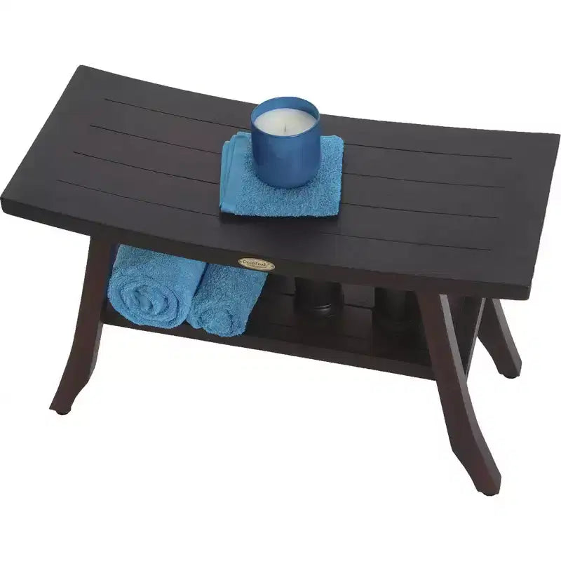 Banco de ducha rectangular de teca marrón oscuro con estante – Asiento individual