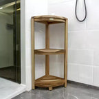 Banco esquinero de ducha triangular de teca natural - 1 persona, interior/exterior