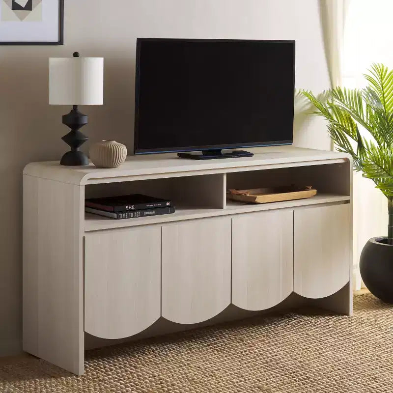 Mueble para TV / Aparador de 4 puertas y 2 estantes – Negro / Blanco Decapado / Negro Envejecido / Roble / Nogal