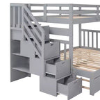 Litera con escalera, doble sobre doble/completa, con cama nido, para hasta 3 personas, color gris/blanco