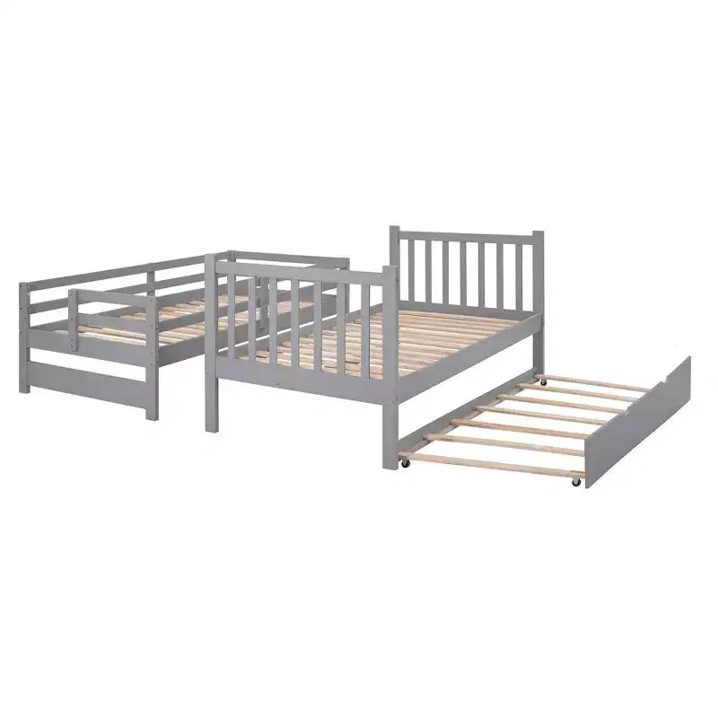 Litera con escalera, doble sobre doble/completa, con cama nido, para hasta 3 personas, color gris/blanco