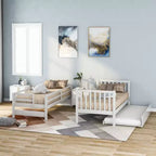 Litera con escalera, doble sobre doble/completa, con cama nido, para hasta 3 personas, color gris/blanco