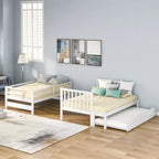 Litera con escalera, doble sobre doble/completa, con cama nido, para hasta 3 personas, color gris/blanco