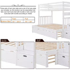 Litera con escalera, doble sobre doble/completa, con cama nido, para hasta 3 personas, color gris/blanco