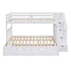 Litera con escalera, doble sobre doble/completa, con cama nido, para hasta 3 personas, color gris/blanco