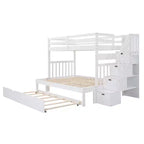 Litera con escalera, doble sobre doble/completa, con cama nido, para hasta 3 personas, color gris/blanco